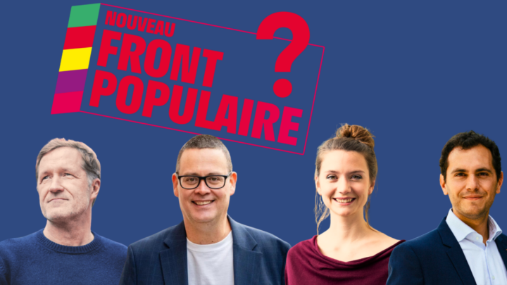 Vers un Front populaire en Belgique francophone ? Paul Magnette, Raoul Hedebouw, Marie Lecocq et Samuel Cogolati (photomontage Politique).