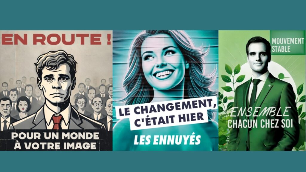 Plus vraies que nature, les affiches électorales de la revue Politique (Réalisé avec l’aide du générateur d’image DALL-E).